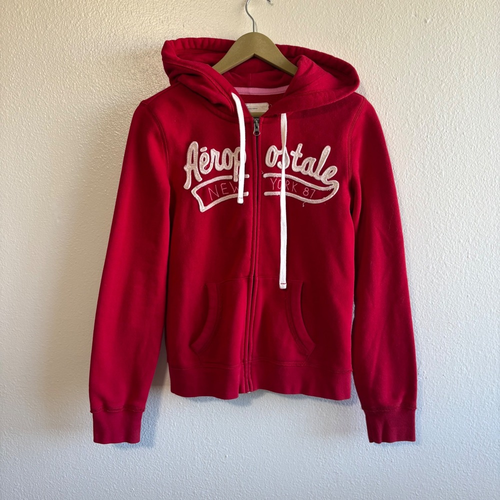 Vintage Aeropostale Size Medium Red Graphic Full Zip Hoodie Y2K Preppy Colorful